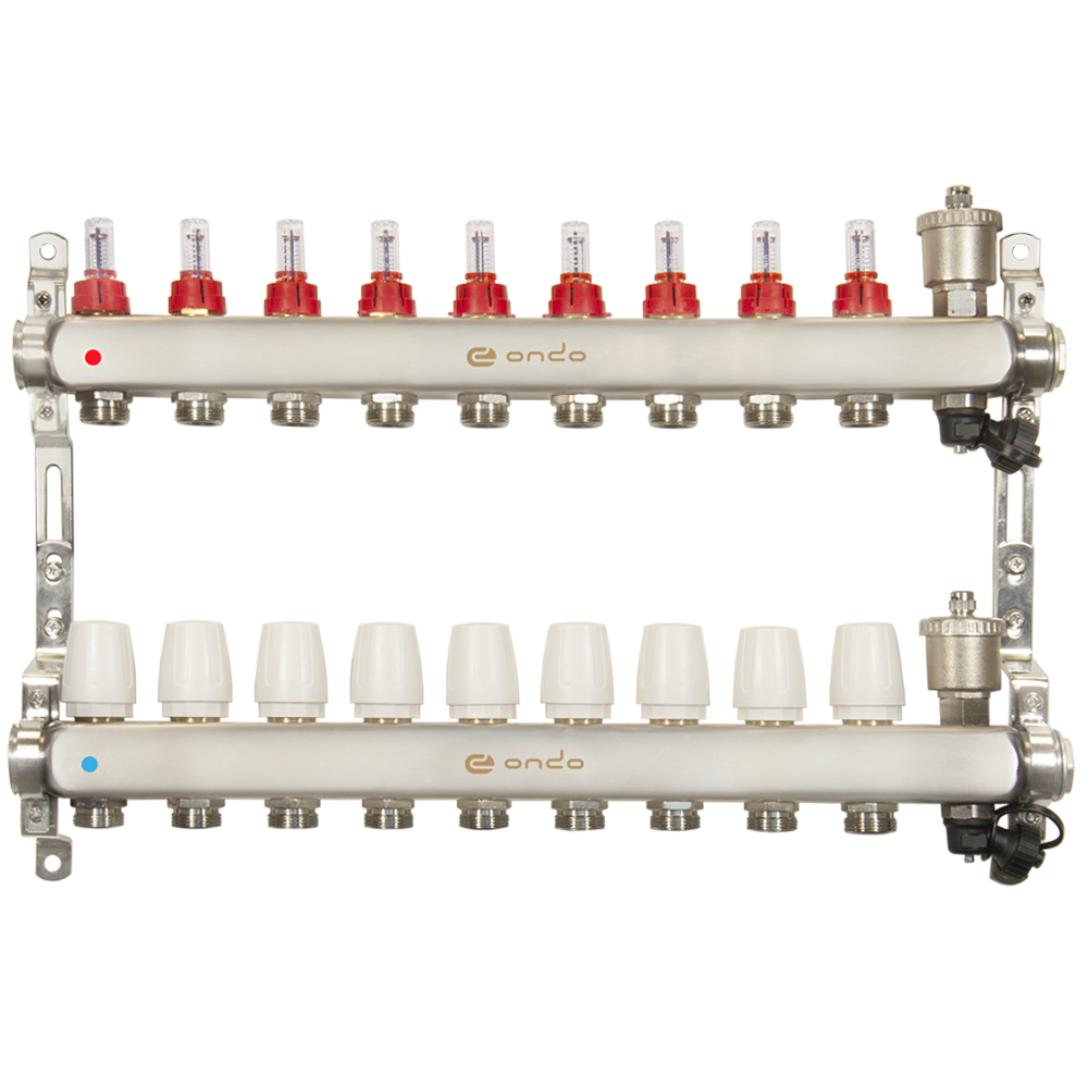 Коллекторная группа ONDO 9 вых. в сборе (автом. воздухоотвод., расходомер., терм. клапан)