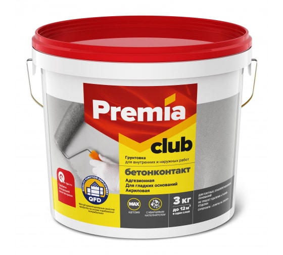 Грунтовка PREMIA CLUB БЕТОНКОНТАКТ адгезионная, ведро 3кг