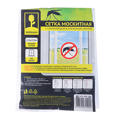 INBLOOM BY Москитная сетка для окон с крепежной лентой, полиэстер, 1,5х2,0м, в пакете