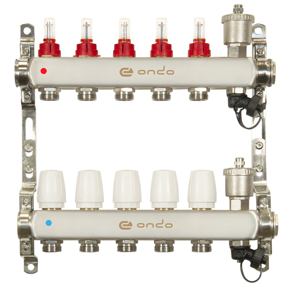 Коллекторная группа ONDO 5 вых. в сборе (автом. воздухоотвод., расходомер., терм. клапан)