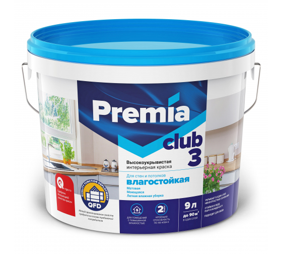 ВДК  для стен/потолк. белая влагост.0.9 л/PREMIA CLUB 3