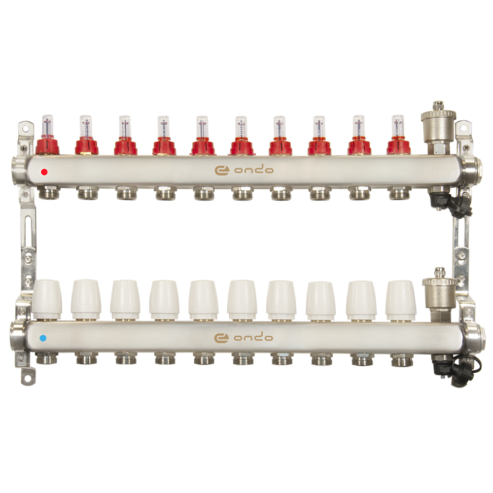 Коллекторная группа ONDO 10 вых. в сборе (автом. воздухоотвод., расходомер., терм. клапан)