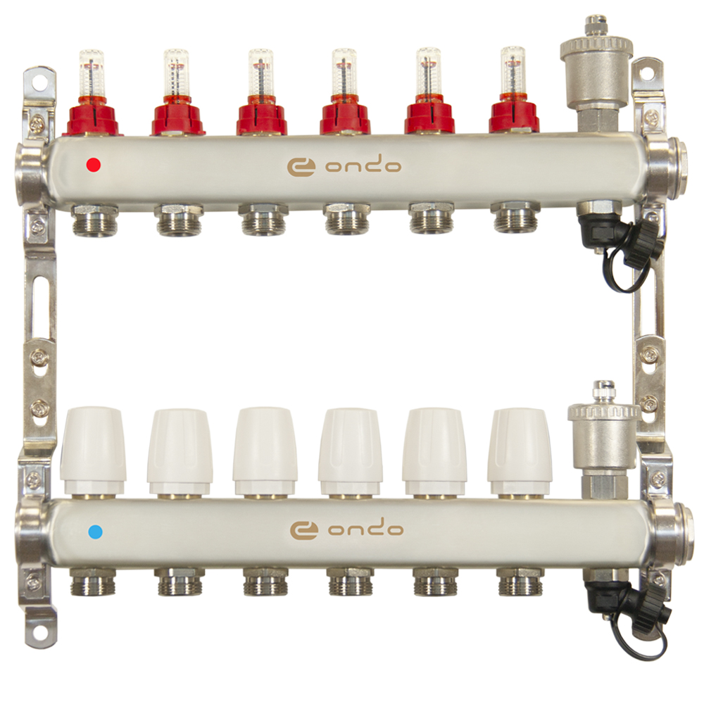 Коллекторная группа ONDO 6 вых. в сборе (автом. воздухоотвод., расходомер., терм. клапан)