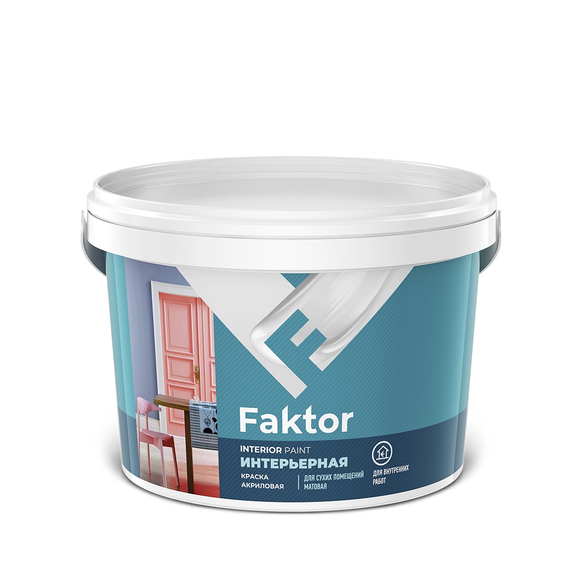 Краска FAKTOR интерьерная влагостойкая белая, ведро 2,5кг
