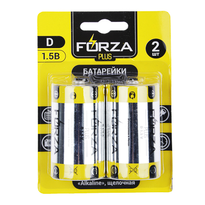 FORZA Батарейки 2шт "Alkaline" щелочная, тип D, BL