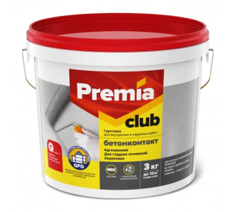 Грунтовка PREMIA CLUB БЕТОНКОНТАКТ адгезионная, ведро 3кг